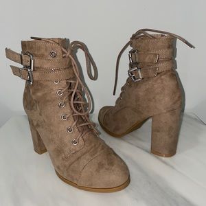 Madden Girl Women's Klaim Ankle Bootie Taupe Suede